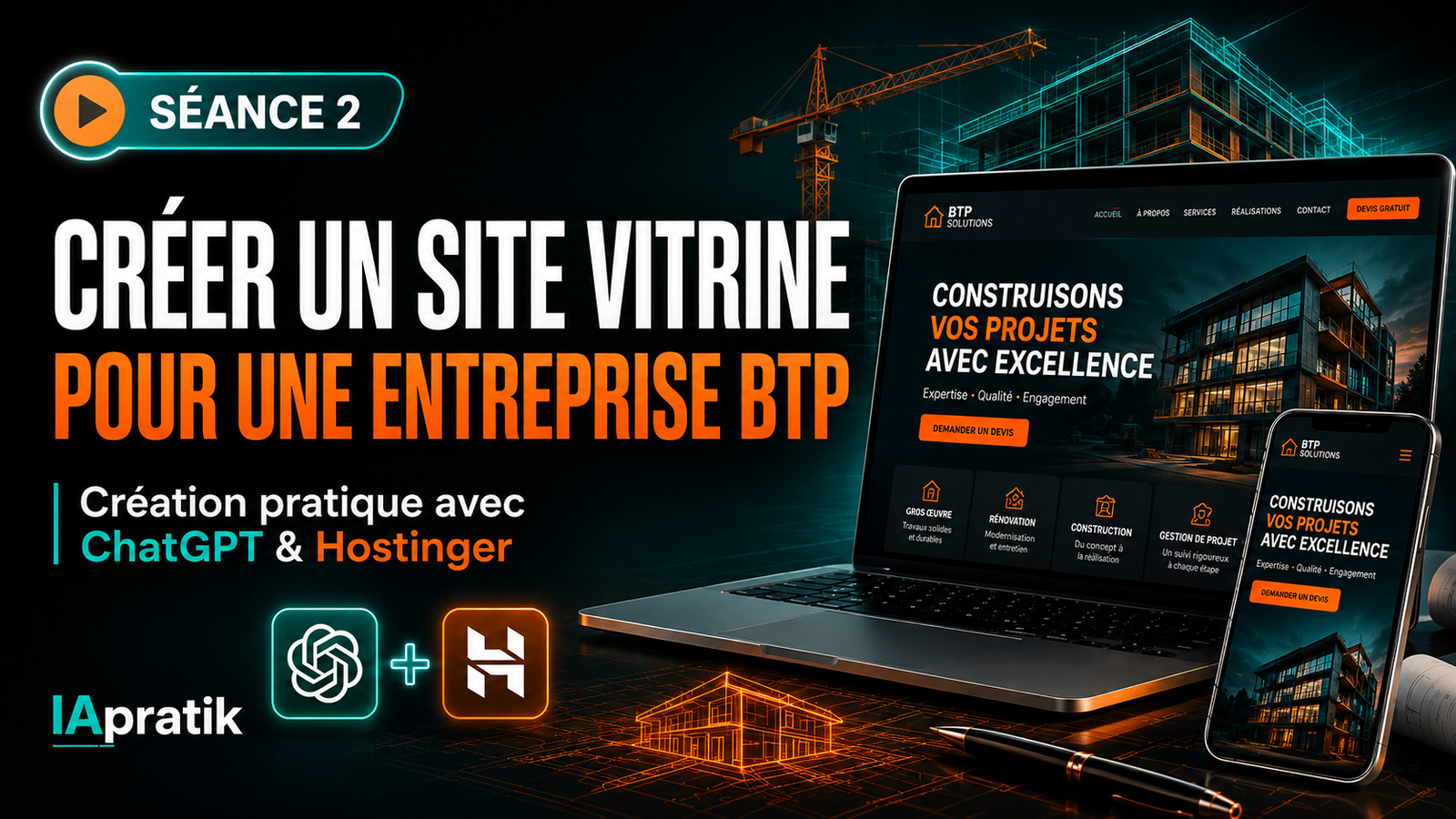 Seanc 2: Creer un site vitrine pour entreprise BTP en utilisant Chatgpt et hostinger